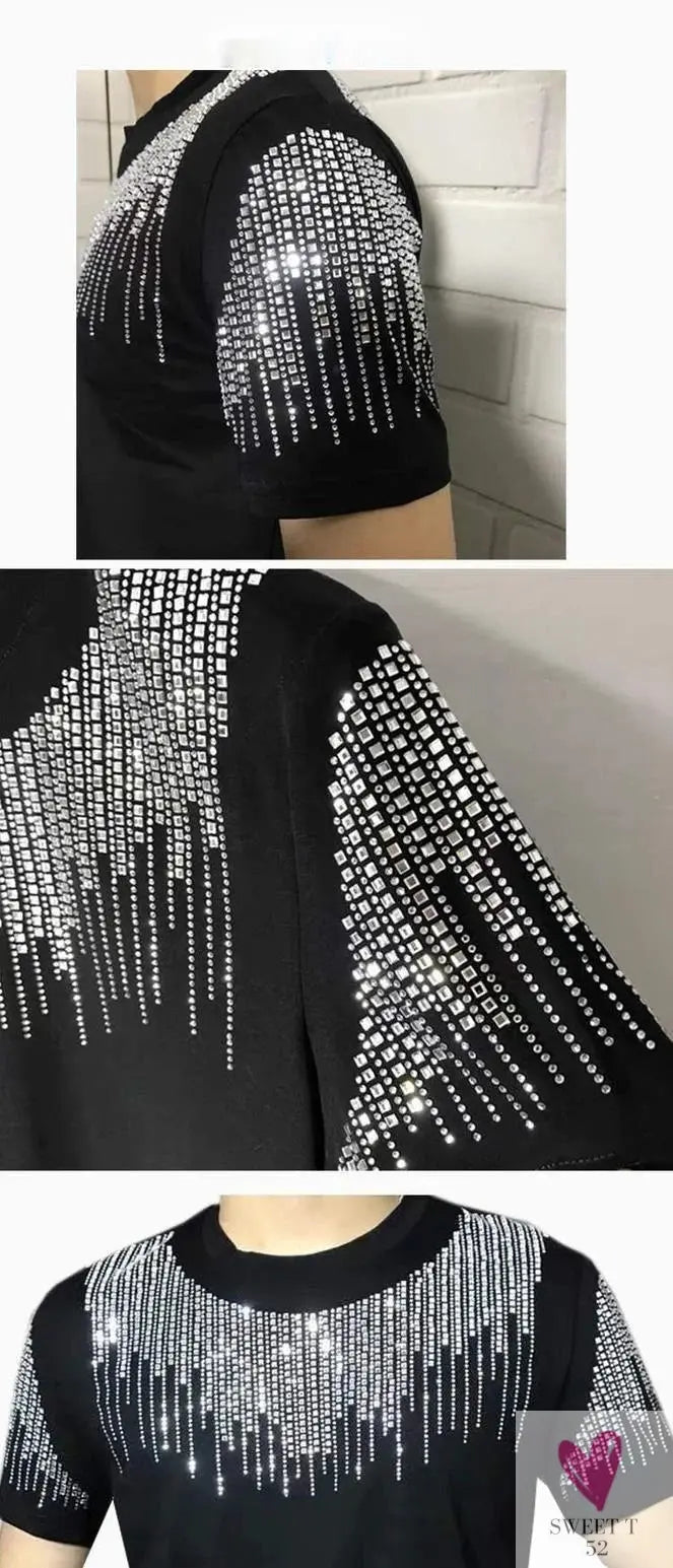 Silver Diamond Bling T-Shirt for Men & Boys. Clubbing Outfits, Short Sleeve Streetwear for Men-Shirts & tops-SWEET T 52