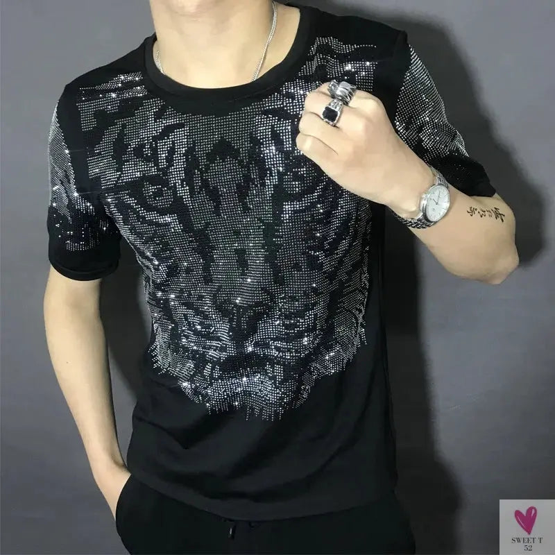 Silver Diamond Bling T-Shirt for Men & Boys. Clubbing Outfits, Short Sleeve Streetwear for Men-Shirts & tops-SWEET T 52