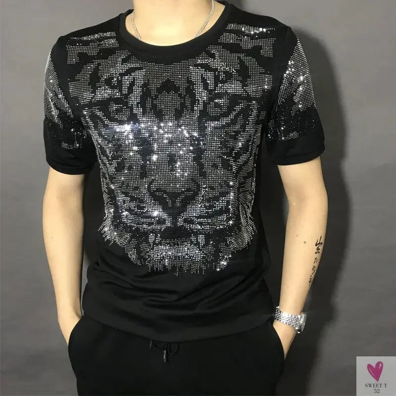 Silver Diamond Bling T-Shirt for Men & Boys. Clubbing Outfits, Short Sleeve Streetwear for Men-Shirts & tops-SWEET T 52
