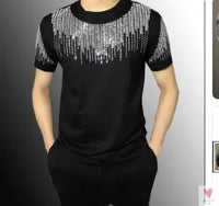 Silver Diamond Bling T-Shirt for Men & Boys. Clubbing Outfits, Short Sleeve Streetwear for Men-Shirts & tops-SWEET T 52