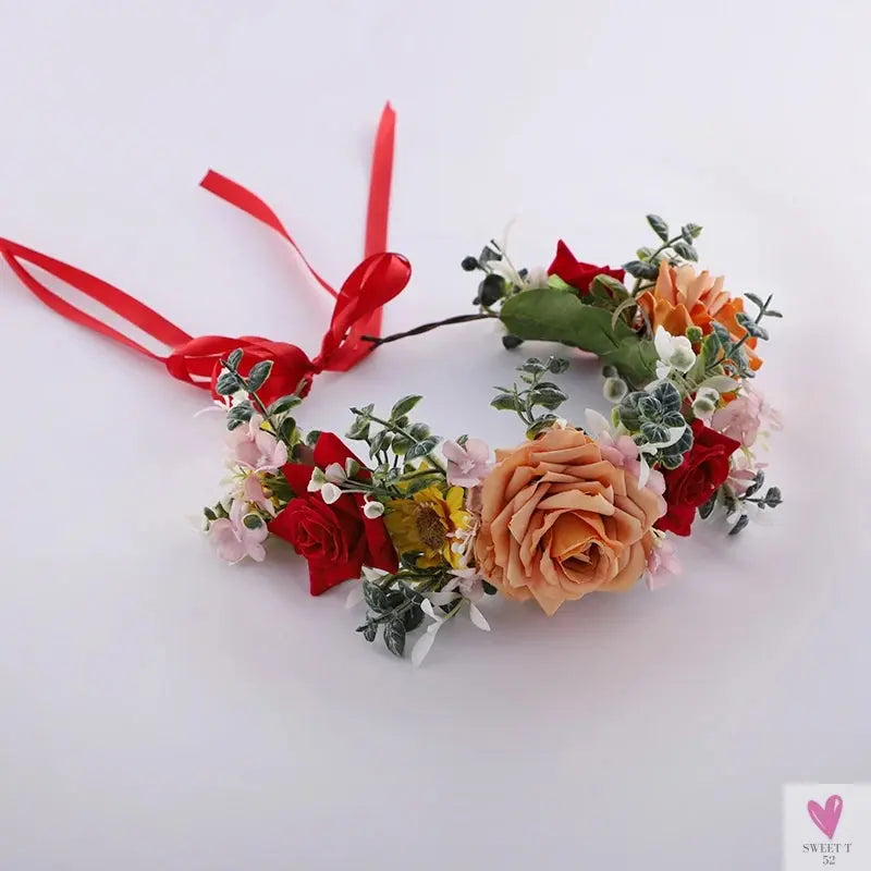 Simulated Flower Handmade Wreath Hair Hoop Headwear for Beach Vacation Photography Hair Accessories Sweet T 52