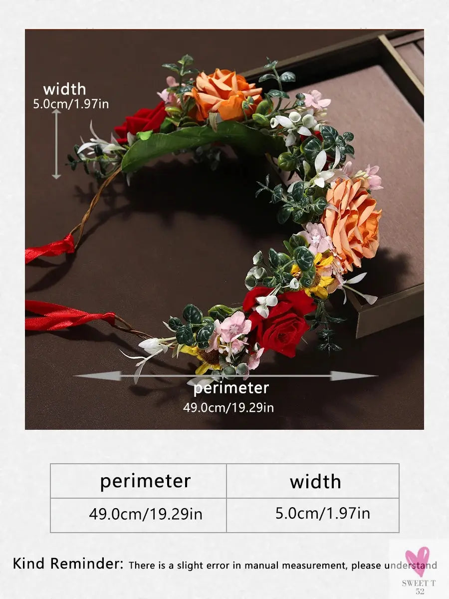 Simulated Flower Handmade Wreath Hair Hoop Headwear for Beach Vacation Photography Hair Accessories Sweet T 52