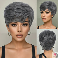 Synthetic 10-Inch Short Grey Mix, Glue Free Wig - Durable High Quality Wig with Rose Hair Net Sweet T 52