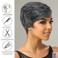 Synthetic 10-Inch Short Grey Mix, Glue Free Wig - Durable High Quality Wig with Rose Hair Net Sweet T 52