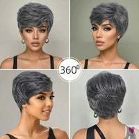 Synthetic 10-Inch Short Grey Mix, Glue Free Wig - Durable High Quality Wig with Rose Hair Net Sweet T 52