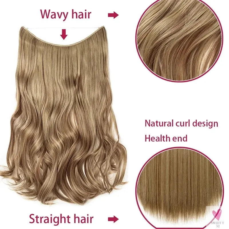 Synthetic 20 Inch Invisible Wire, No Clip-In, Hair Extensions, Fish Line Hairpieces/Hair Extensions Fake Hair For Women SWEET T 52