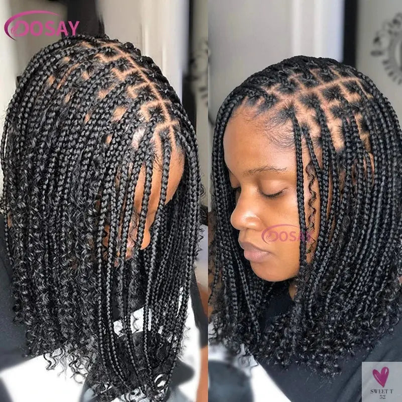 Synthetic Curly Wigs for Women, Short Bob, 360 Full Lace Braided Wigs, Pre-Plucked Baby Hair Sweet T 52