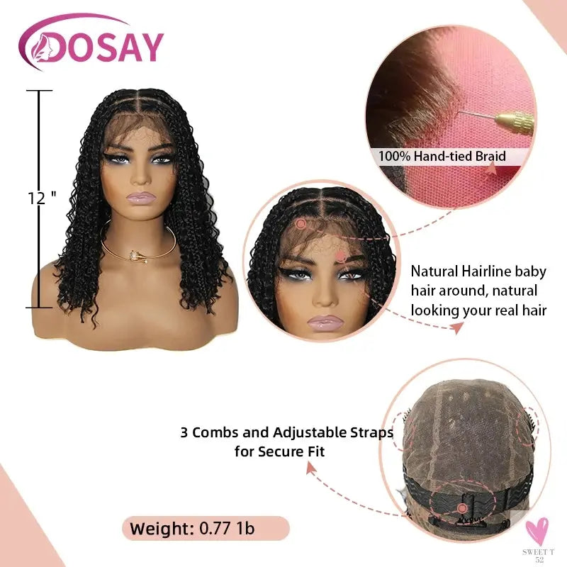 Synthetic Curly Wigs for Women, Short Bob, 360 Full Lace Braided Wigs, Pre-Plucked Baby Hair Sweet T 52