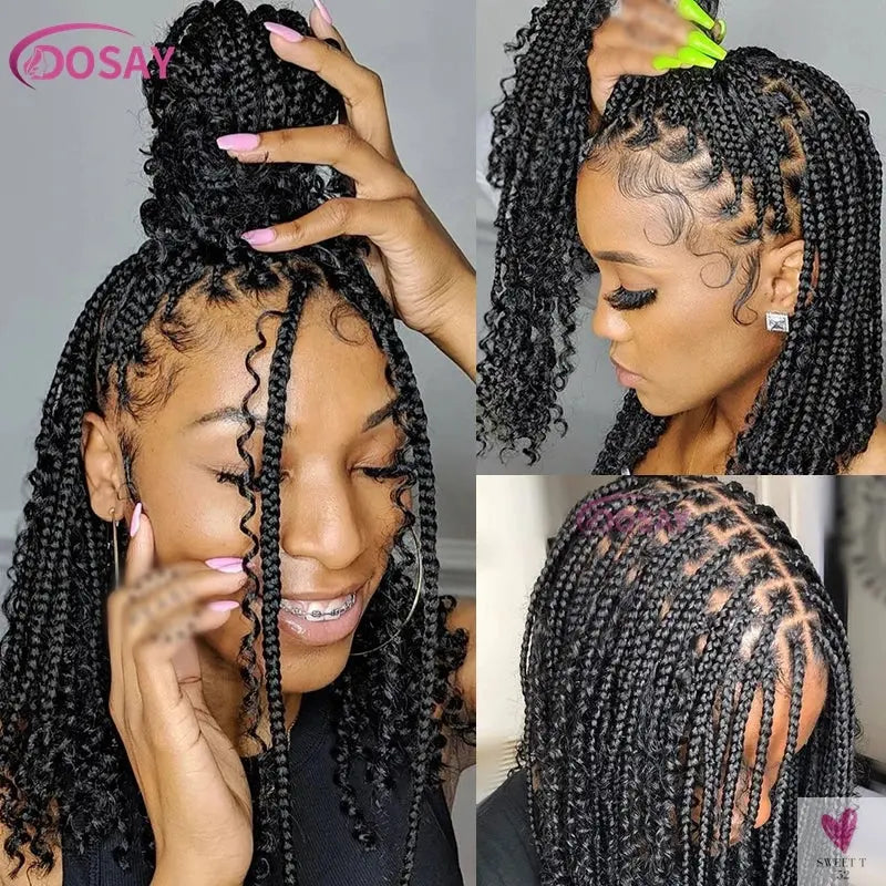 Synthetic Curly Wigs for Women, Short Bob, 360 Full Lace Braided Wigs, Pre-Plucked Baby Hair Sweet T 52