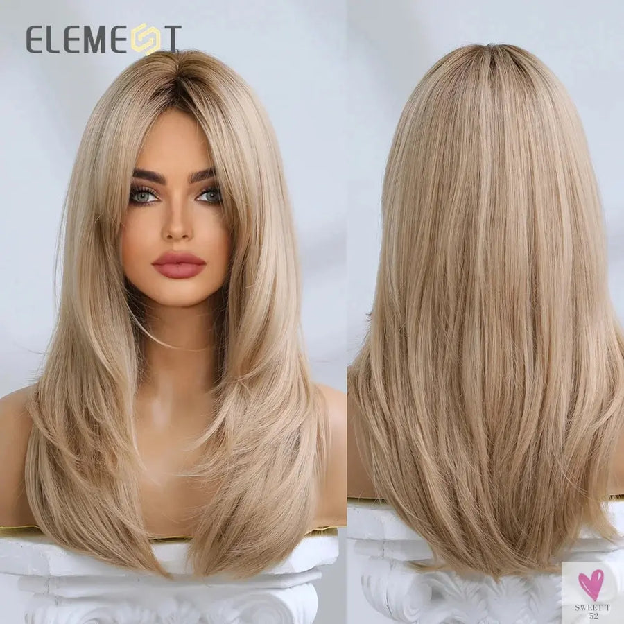 Synthetic Fiber Wigs for Women & Girls, Long Straight Wavy Brown Blonde Wigs with Bangs, Heat Resistant-hair accessories-SWEET T 52