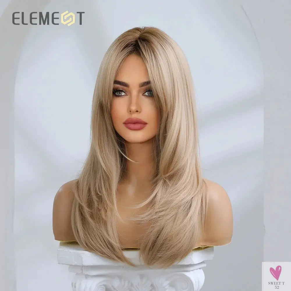 Synthetic Fiber Wigs for Women & Girls, Long Straight Wavy Brown Blonde Wigs with Bangs, Heat Resistant-hair accessories-SWEET T 52