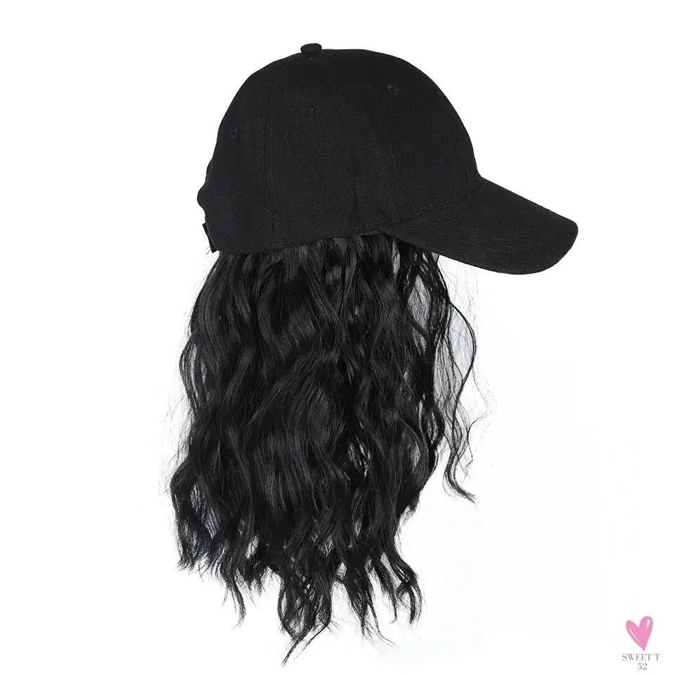 Synthetic Hat Wig for Women, Wig Cap with Curly Hair Extensions. Hat with Wavy Hair, Adjustable Baseball Hat Wig Sweet T 52