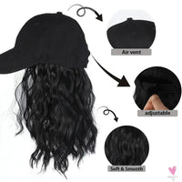 Synthetic Hat Wig for Women, Wig Cap with Curly Hair Extensions. Hat with Wavy Hair, Adjustable Baseball Hat Wig Sweet T 52