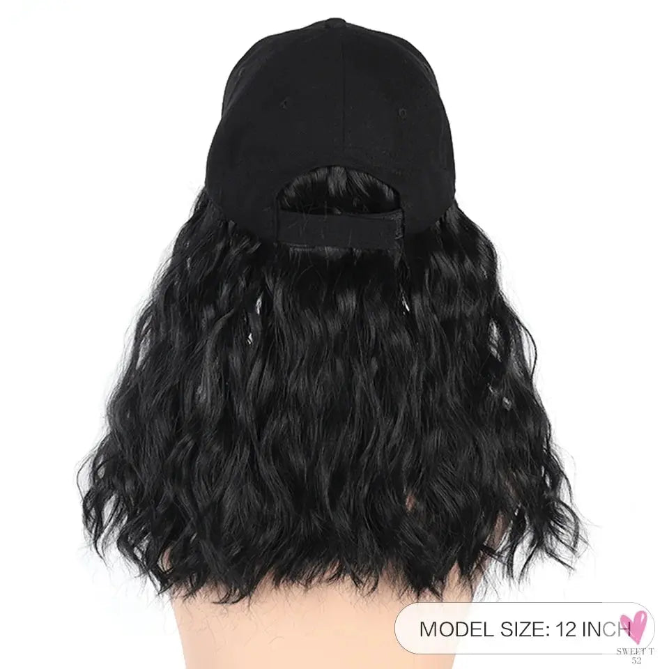 Synthetic Hat Wig for Women, Wig Cap with Curly Hair Extensions. Hat with Wavy Hair, Adjustable Baseball Hat Wig Sweet T 52