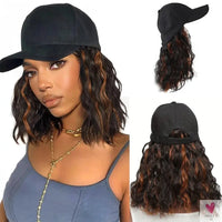 Synthetic Hat Wig for Women, Wig Cap with Curly Hair Extensions. Hat with Wavy Hair, Adjustable Baseball Hat Wig Sweet T 52