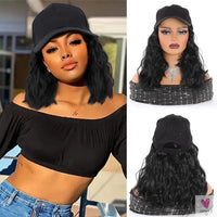 Synthetic Hat Wig for Women, Wig Cap with Curly Hair Extensions. Hat with Wavy Hair, Adjustable Baseball Hat Wig Sweet T 52