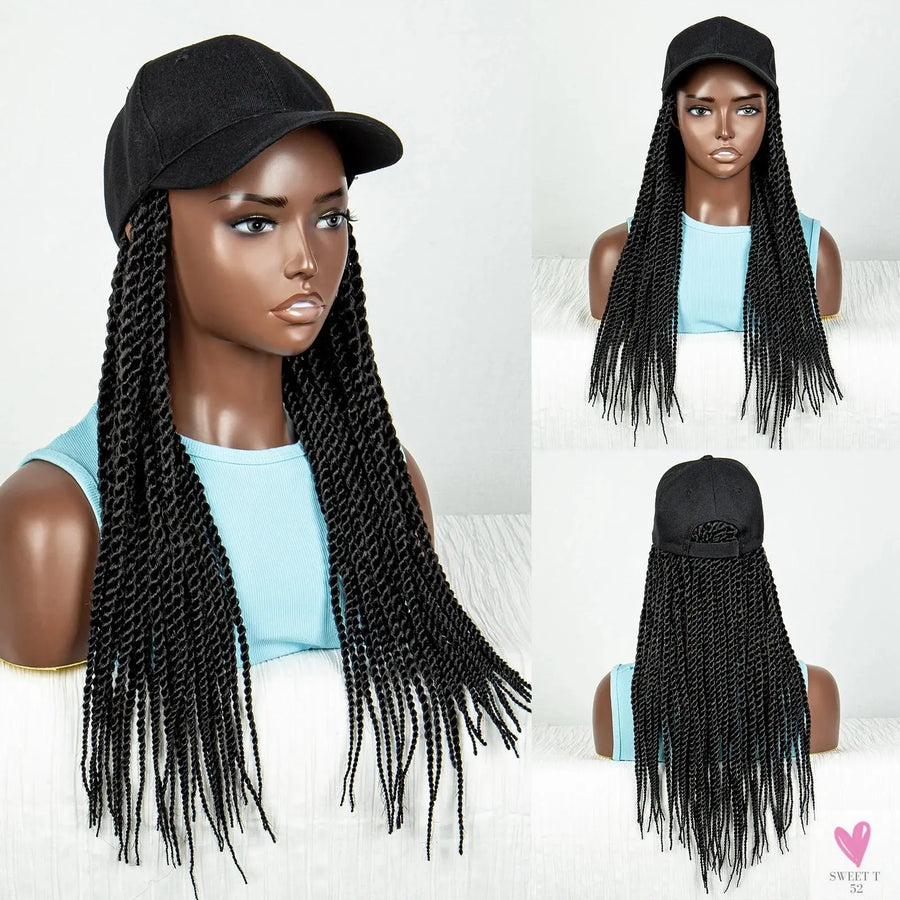 Synthetic Twist Braid Extensions with Baseball Cap. Machine Made Braided Hair Extensions, Passion Twists Sweet T 52