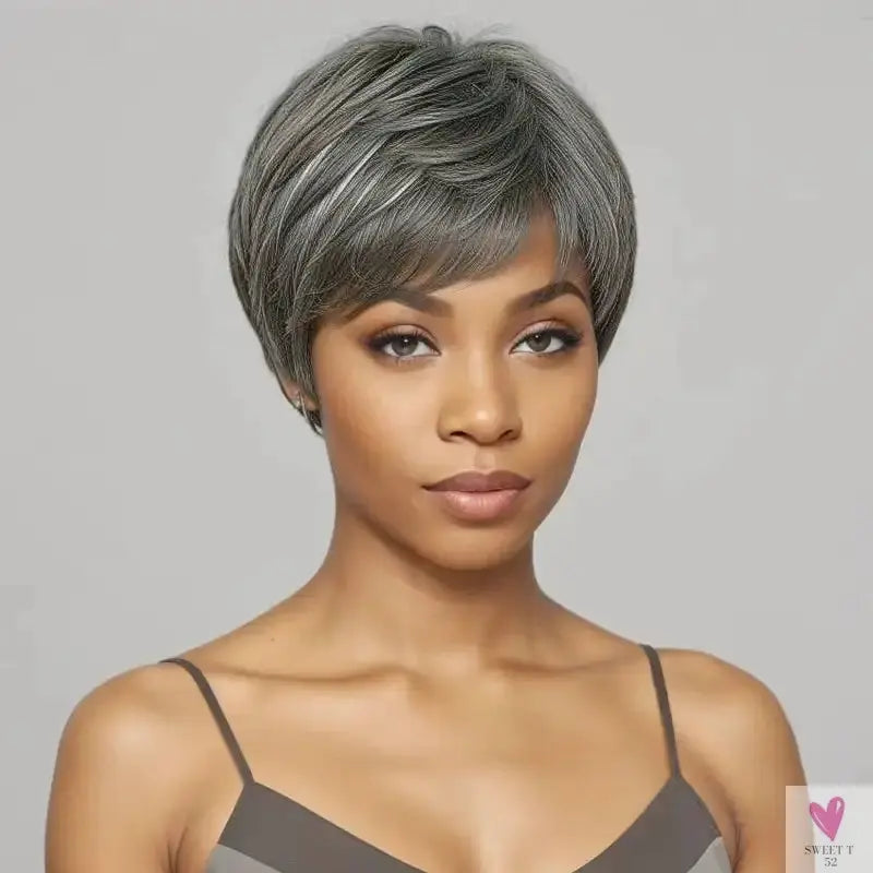 Trendy Limited Style | Salt And Pepper, Pixie Cut, 100% Human Hair Wig Sweet T 52