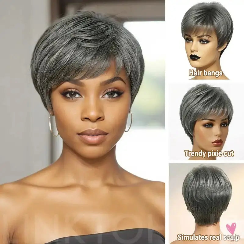 Trendy Limited Style | Salt And Pepper, Pixie Cut, 100% Human Hair Wig Sweet T 52