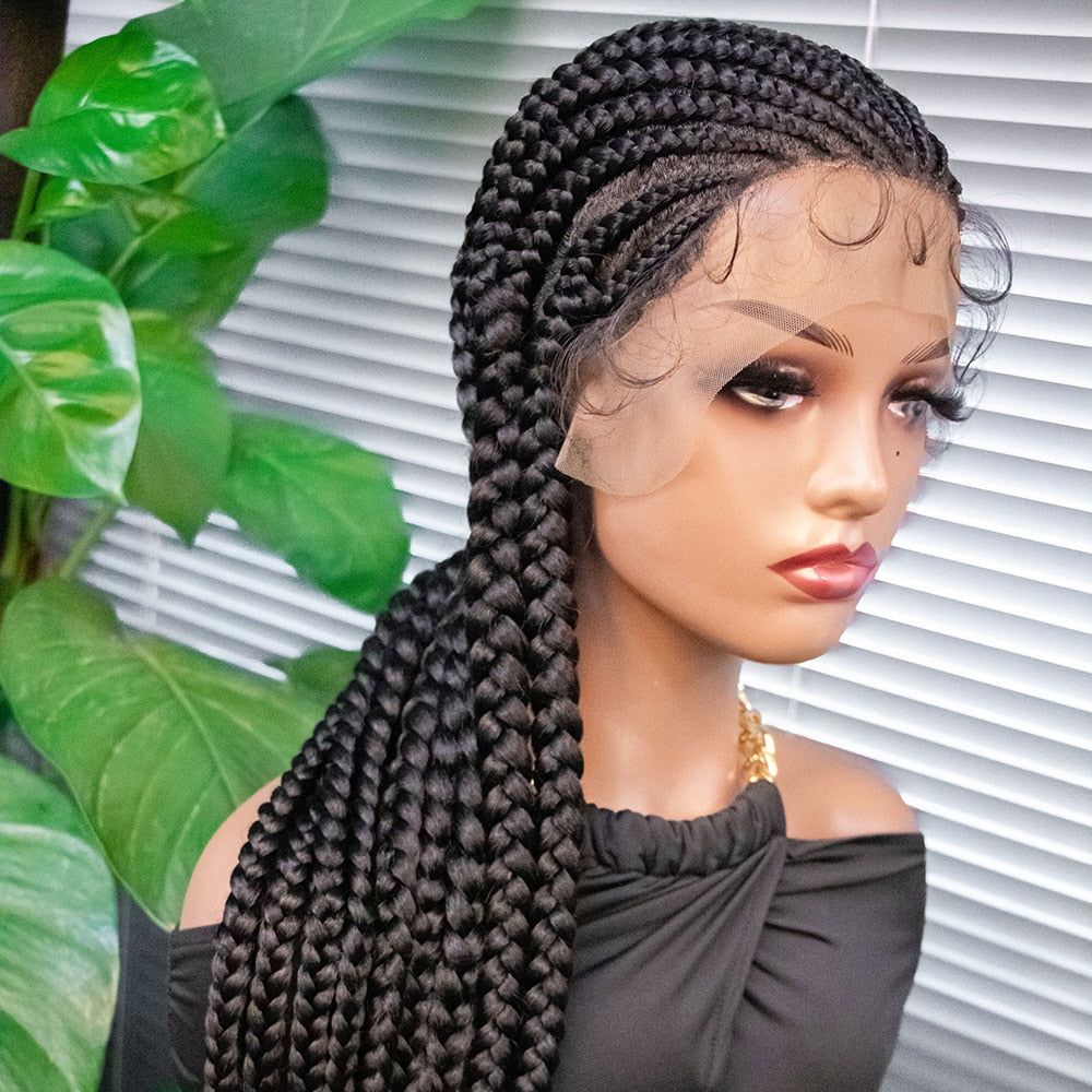 Synthetic Hair Braided Ponytail Lace Front Wigs Kinky Curly Frontal with  Baby Hair for Women, Cornrow Box Braided Wigs 