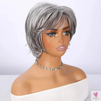 Vanilla Milk Tea White/Gray Wig with Bangs - Female Short Hair & Micro-Volume Transparent Synthetic Lace Sweet T 52
