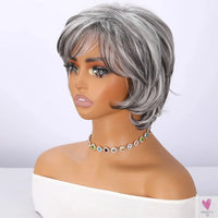 Vanilla Milk Tea White/Gray Wig with Bangs - Female Short Hair & Micro-Volume Transparent Synthetic Lace Sweet T 52