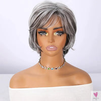 Vanilla Milk Tea White/Gray Wig with Bangs - Female Short Hair & Micro-Volume Transparent Synthetic Lace Sweet T 52