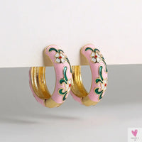 Vintage Enameled Flower Small Hoop Earrings - Trendy Geometric Statement, Round Circular Huggie Earrings for Women and Girls-earrings-SWEET T 52
