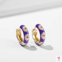 Vintage Enameled Flower Small Hoop Earrings - Trendy Geometric Statement, Round Circular Huggie Earrings for Women and Girls-earrings-SWEET T 52