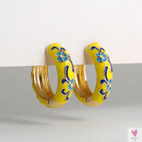 Vintage Enameled Flower Small Hoop Earrings - Trendy Geometric Statement, Round Circular Huggie Earrings for Women and Girls-earrings-SWEET T 52