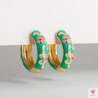 Vintage Enameled Flower Small Hoop Earrings - Trendy Geometric Statement, Round Circular Huggie Earrings for Women and Girls-earrings-SWEET T 52