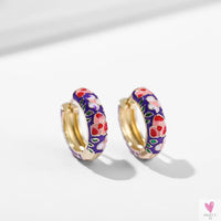 Vintage Enameled Flower Small Hoop Earrings - Trendy Geometric Statement, Round Circular Huggie Earrings for Women and Girls-earrings-SWEET T 52
