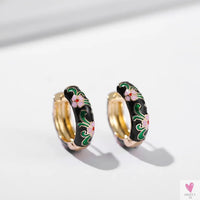 Vintage Enameled Flower Small Hoop Earrings - Trendy Geometric Statement, Round Circular Huggie Earrings for Women and Girls-earrings-SWEET T 52