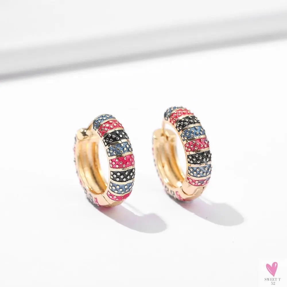 Vintage Enameled Flower Small Hoop Earrings - Trendy Geometric Statement, Round Circular Huggie Earrings for Women and Girls-earrings-SWEET T 52