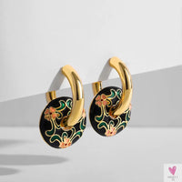 Vintage Enameled Flower Small Hoop Earrings - Trendy Geometric Statement, Round Circular Huggie Earrings for Women and Girls-earrings-SWEET T 52