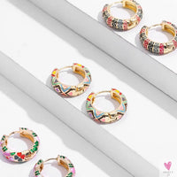 Vintage Enameled Flower Small Hoop Earrings - Trendy Geometric Statement, Round Circular Huggie Earrings for Women and Girls-earrings-SWEET T 52