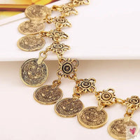 Vintage Engraved Coin Bib Statement Necklace - Boho Gold/Silver Plated Coins Tassel Bracelet, Chic Rhinestone Jewelry Sets for Women Sweet T 52
