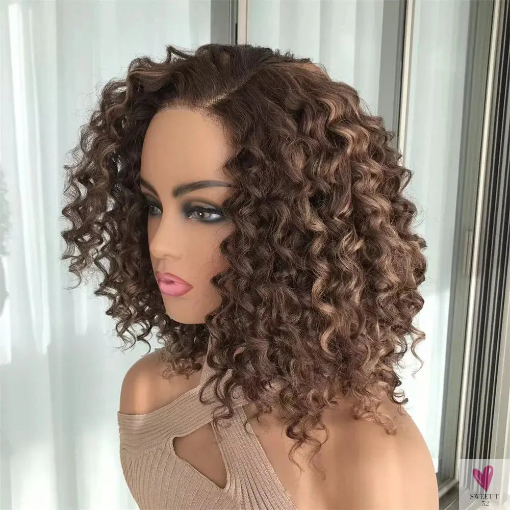 Wear Go Short Curly Lace Wigs Highlight Honey Blonde Deep Curly Synthetic Lace Wigs for Women Pre Cut Lace Wig Sweet T 52