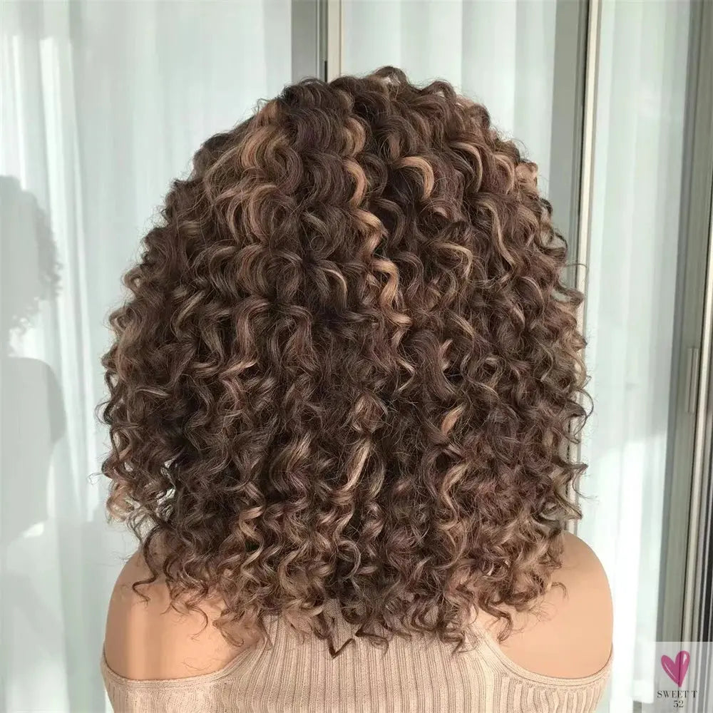 Wear Go Short Curly Lace Wigs Highlight Honey Blonde Deep Curly Synthetic Lace Wigs for Women Pre Cut Lace Wig Sweet T 52