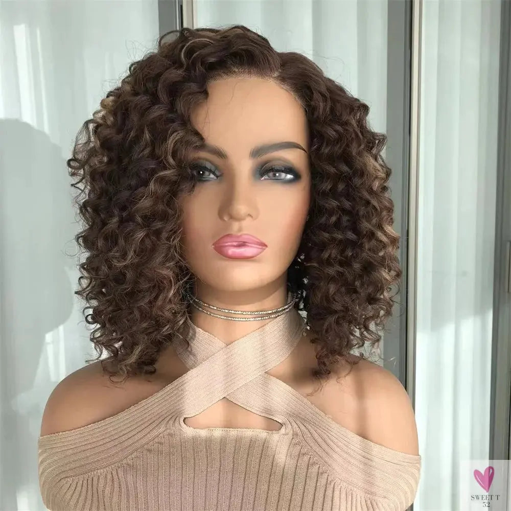 Wear Go Short Curly Lace Wigs Highlight Honey Blonde Deep Curly Synthetic Lace Wigs for Women Pre Cut Lace Wig Sweet T 52