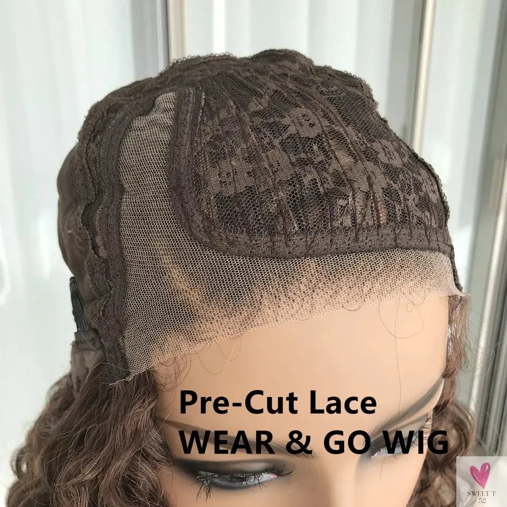 Wear Go Short Curly Lace Wigs Highlight Honey Blonde Deep Curly Synthetic Lace Wigs for Women Pre Cut Lace Wig Sweet T 52