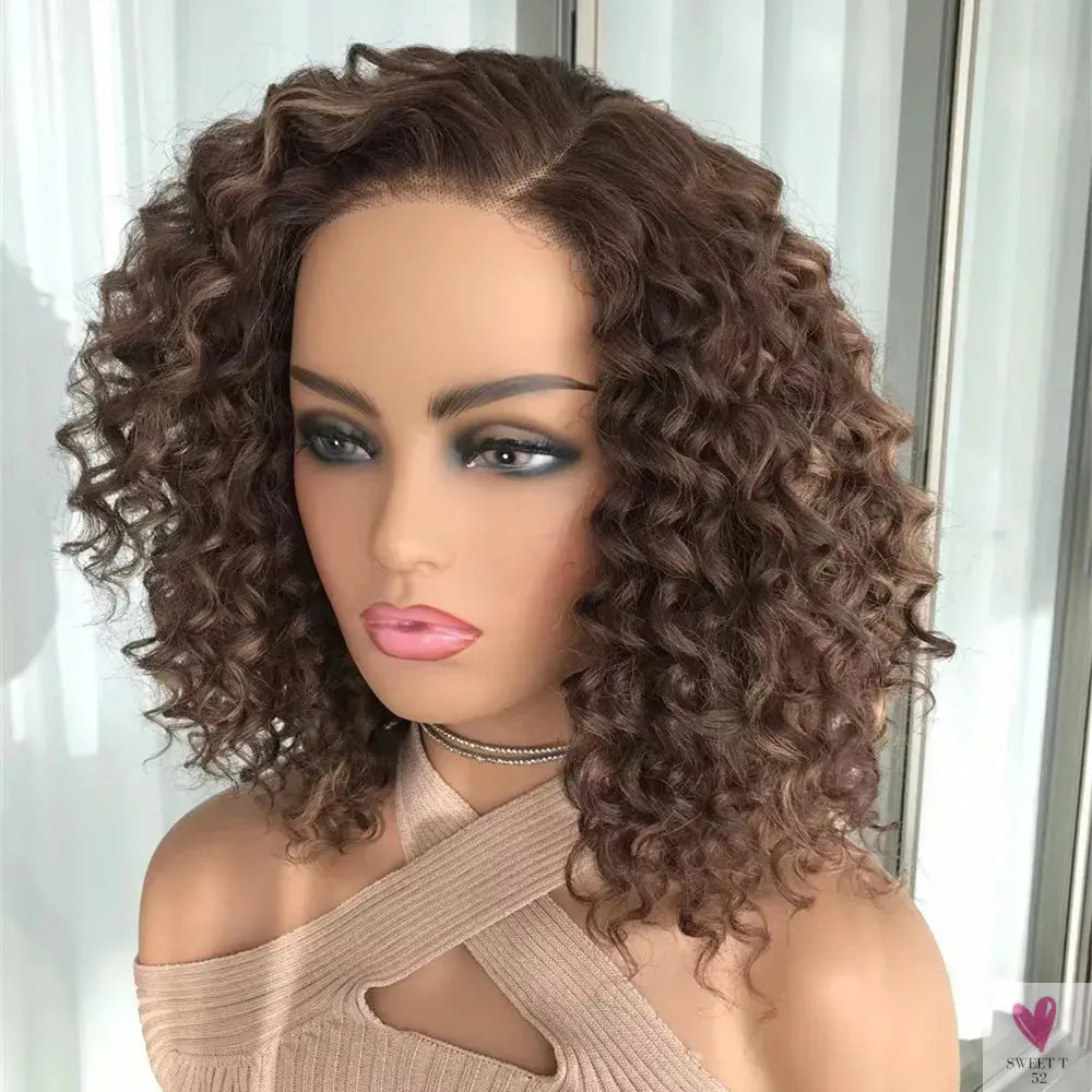 Wear Go Short Curly Lace Wigs Highlight Honey Blonde Deep Curly Synthetic Lace Wigs for Women Pre Cut Lace Wig Sweet T 52
