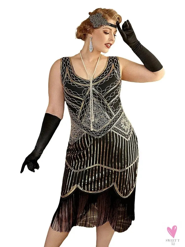 Women Party Dress 1920s Great Gatsby Flapper Dress V Neck Sleeveless Embellished Sequin Beaded Fringe Dress Vestidos Sweet T 52