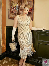 Women Party Dress 1920s Great Gatsby Flapper Dress V Neck Sleeveless Embellished Sequin Beaded Fringe Dress Vestidos Sweet T 52