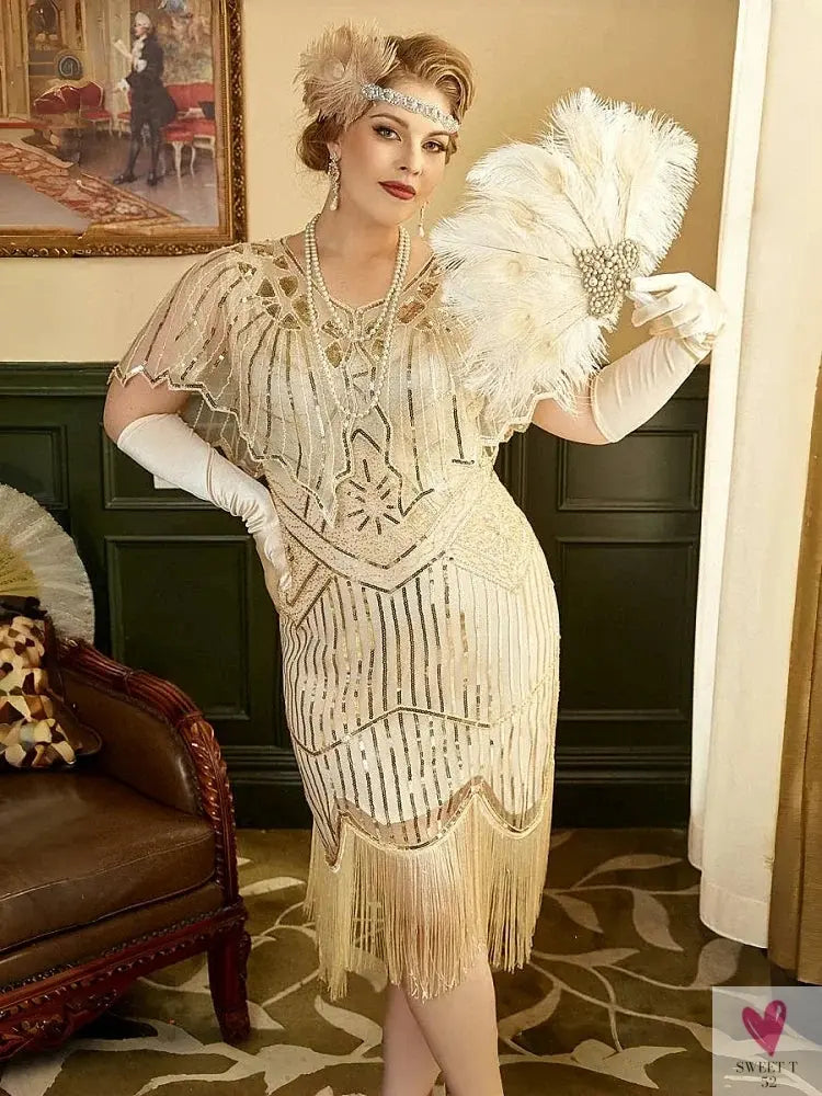Women Party Dress 1920s Great Gatsby Flapper Dress V Neck Sleeveless Embellished Sequin Beaded Fringe Dress Vestidos Sweet T 52