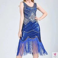 Women Party Dress 1920s Great Gatsby Flapper Dress V Neck Sleeveless Embellished Sequin Beaded Fringe Dress Vestidos Sweet T 52