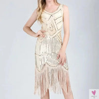 Women Party Dress 1920s Great Gatsby Flapper Dress V Neck Sleeveless Embellished Sequin Beaded Fringe Dress Vestidos Sweet T 52