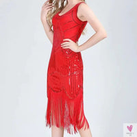 Women Party Dress 1920s Great Gatsby Flapper Dress V Neck Sleeveless Embellished Sequin Beaded Fringe Dress Vestidos Sweet T 52