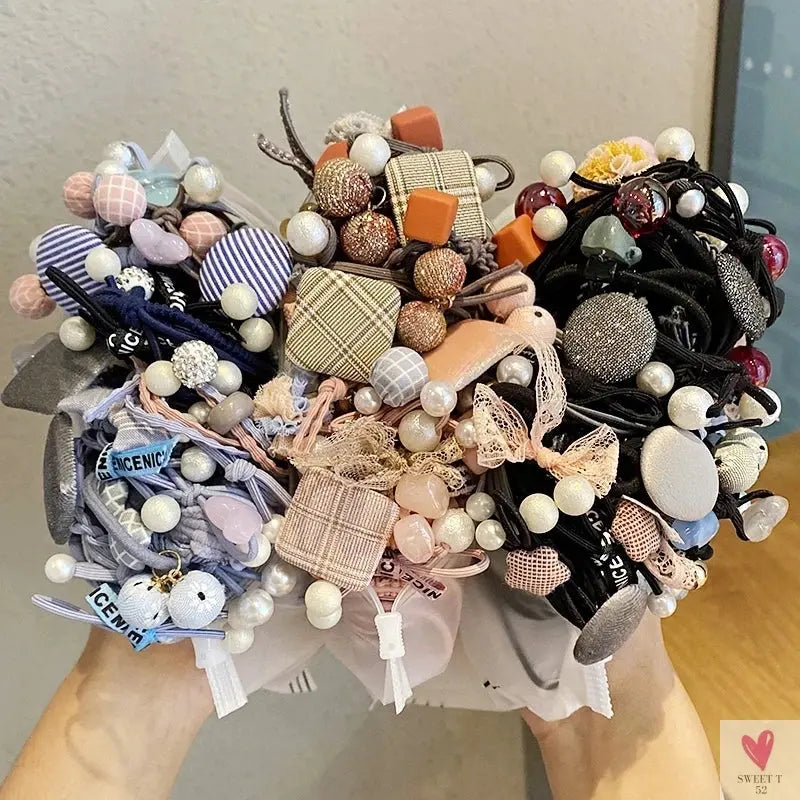 Women Scrunchy Elastic Hair Bands Ponytail Holder for Girl Rubber Rope Ties Gum Headwear Scrunchies Hair Accessories Ornaments SWEET T 52