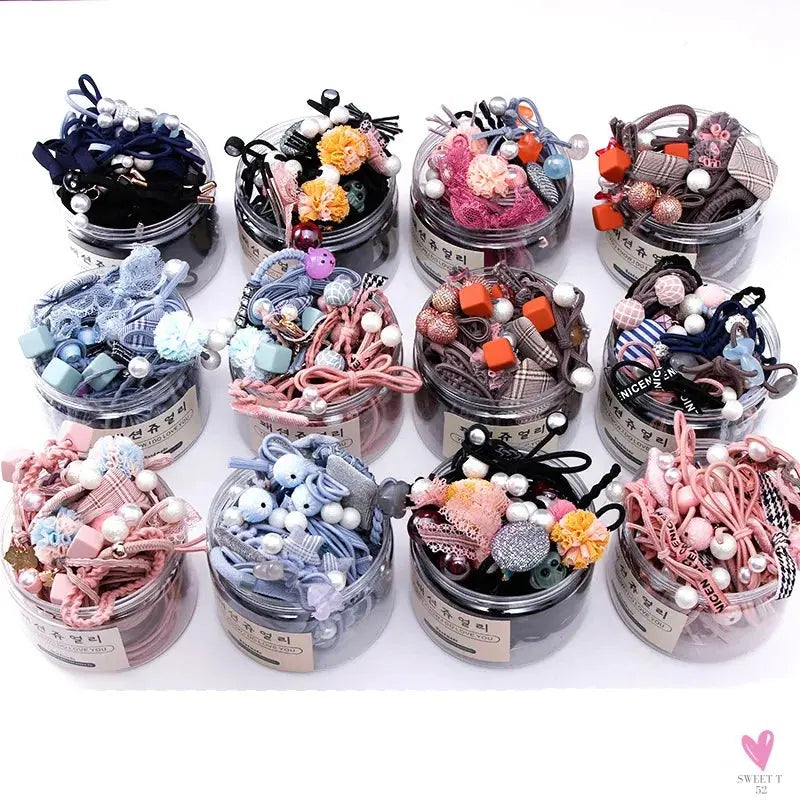 Women Scrunchy Elastic Hair Bands Ponytail Holder for Girl Rubber Rope Ties Gum Headwear Scrunchies Hair Accessories Ornaments SWEET T 52